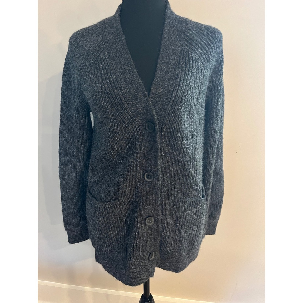 GAP Women Charcoal Gray‎ Ribbed Longline Chunky Wool blend Cardigan Sweater XS
